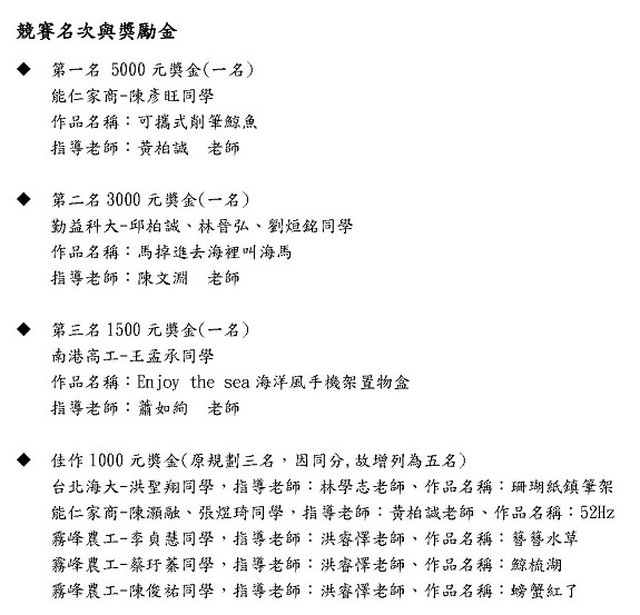 《海洋創客實務3D列印設計競賽》頒獎典禮時間公告圖片